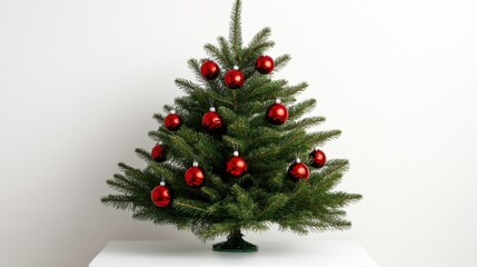 Small Christmas tree decorated with brown ornaments.