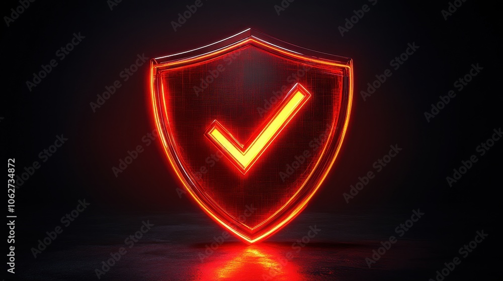 Aufkleber glowing red security shield with a prominent checkmark symbol representing data protection and cyber
