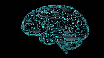 Fototapeta premium Human brain glowing as it integrates with AI data streams, AI connection integration, concept AI-brain interface