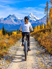 Fototapeta premium Mountain Biker Racing Through Scenic Trail