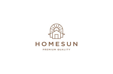 Home sun with line art style logo icon design template flat vector