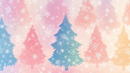 Obraz premium Cute Pastel Christmas Tree Pattern With Snowflake Accents