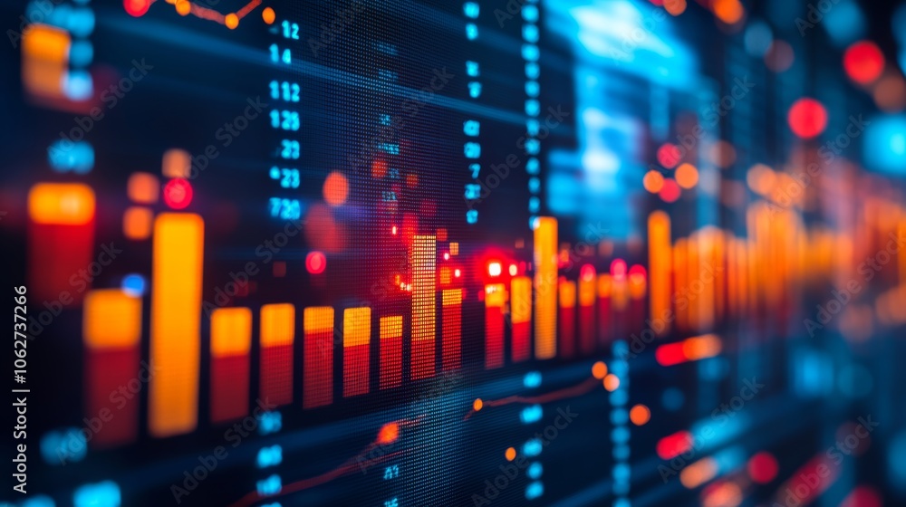 Poster digital data visualization financial charts and graphs on a screen stock market analysis
