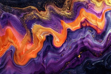 Fototapeta premium A vibrant abstract design featuring swirling colors of purple, orange, and gold.