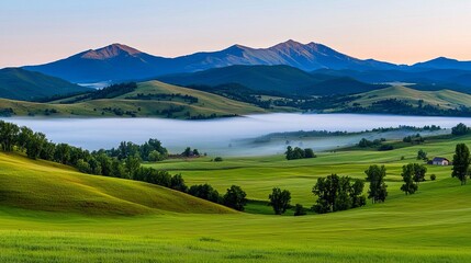 Soft mist background drifting over a mountain landscape