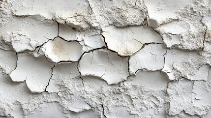 Intricate fissures on a pristine white plaster wall, showcasing delicate textures and patterns in high resolution.
