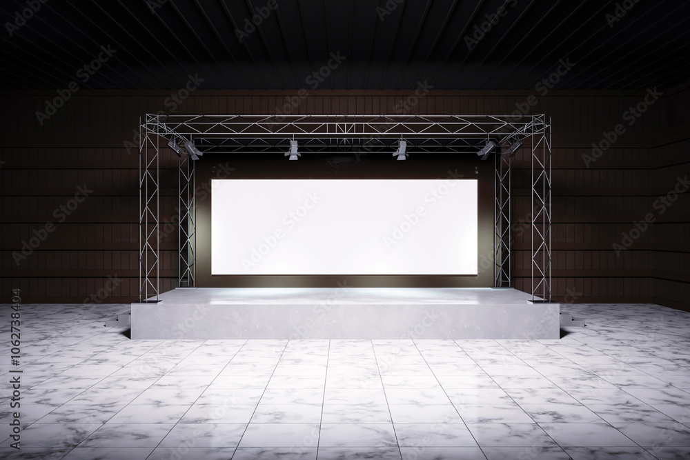 Aufkleber Empty exhibition stage with large screen and truss structure. 3D Rendering