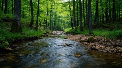 Obraz premium River meandering through green forest