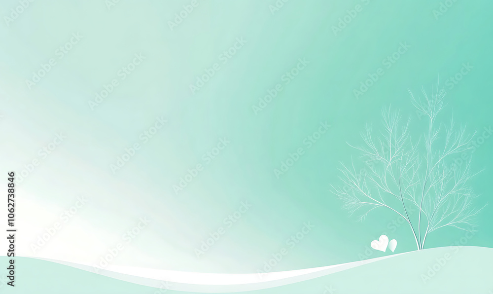Wall mural simple green background with tree-generative ai