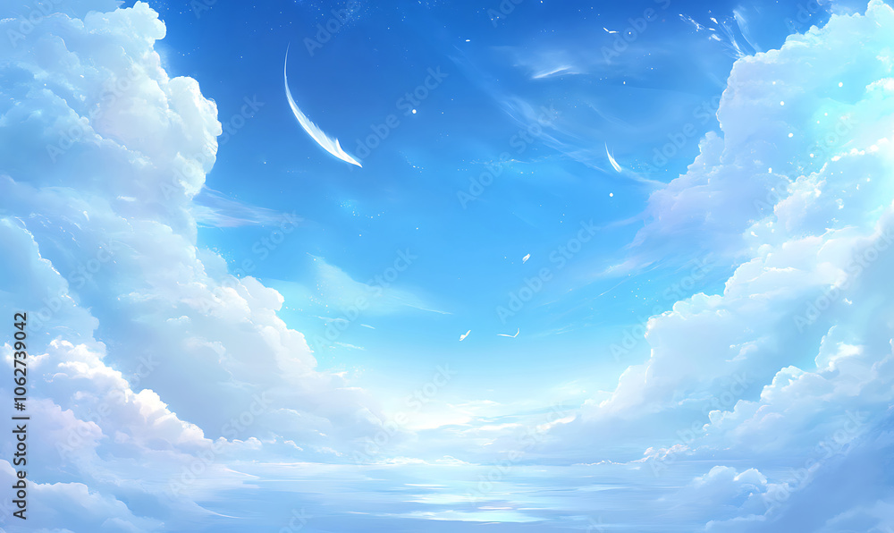 Wall mural blue sky with clouds background-generative ai