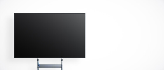 Obraz premium Blank black screen on stand against white background. 3D Rendering