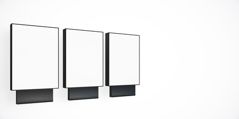 Three blank billboards on a white background. 3D Rendering