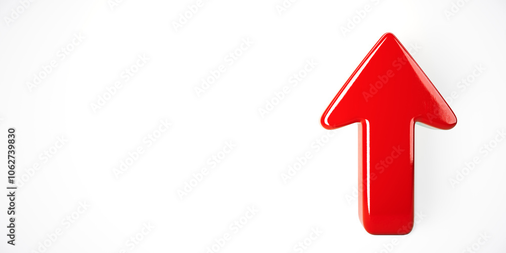 Poster Red upward arrow on a clean white background. 3D Rendering