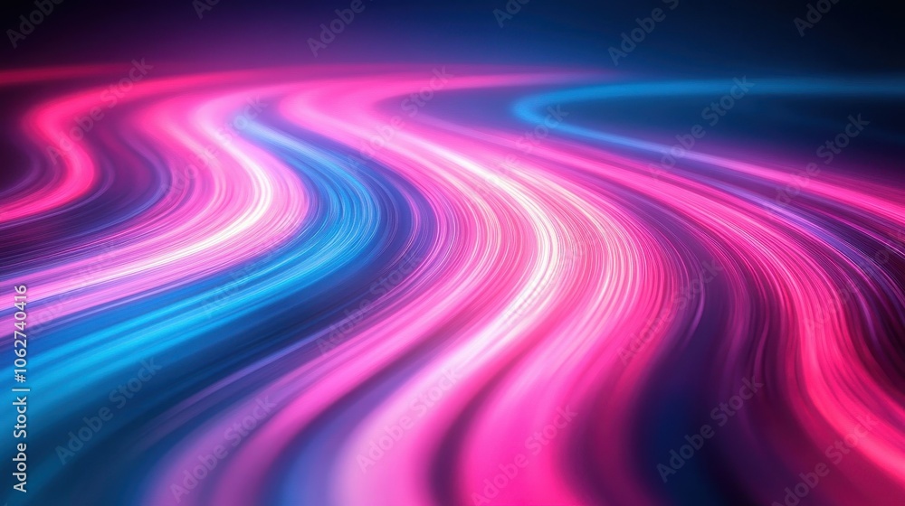 Poster abstract light trails in vibrant pink and blue, creating a dynamic motion effect on a dark backgroun