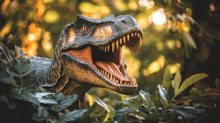 Dinosaur Head Close up in Lush Green Foliage