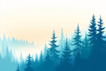 Fototapeta premium Tranquil Forest Landscape: Misty Pine Trees at Dawn
