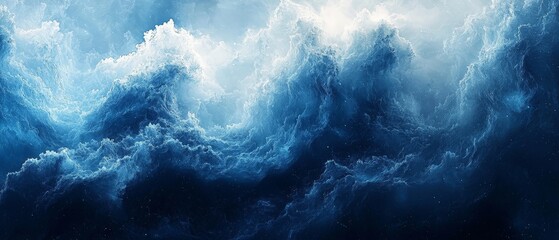 A dramatic portrayal of turbulent ocean waves and clouds, evoking a sense of nature's power.