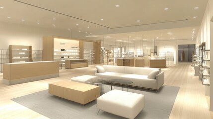 Fototapeta premium Modern, minimalist, retail space with furniture.