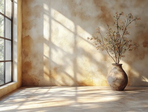 Warm light brown wall with subtle plaster imperfections, creating a cozy and inviting atmosphere.