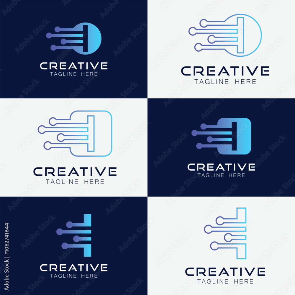 Fototapete artificial intelligence with letter i triangle geometric shapes technology analysis logo vector desi