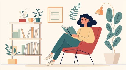 Tranquil Evening Reflection: Person Reviewing Goals in Cozy Room Illustration