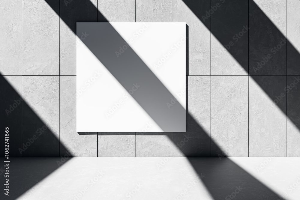 Aufkleber blank canvas on modern wall with shadows in bright room. 3d rendering