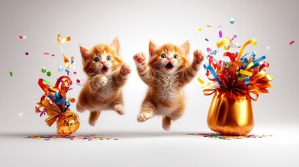 Fototapeta premium Playful Kittens Celebrating with Colorful Confetti