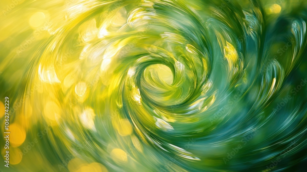Poster an abstract swirl of green and yellow tones creating a dynamic and soothing visual effect.