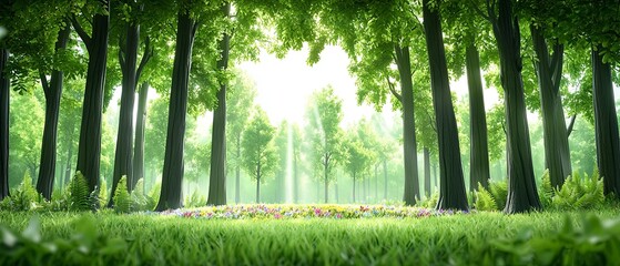 Fototapeta premium Lush Green Forest with Towering Trees