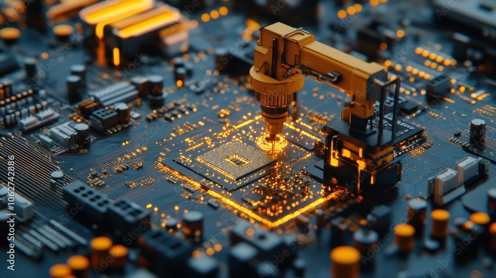 Poster digitalized oil pump on graphical motherboard interface generative ai image