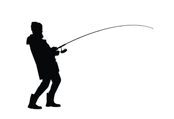 Silhouette of a fisherman fishing for fish