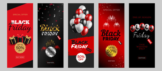 black friday sale vertical banners  design set vector illustration