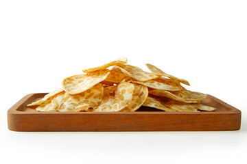 tempeh or tempe chips isolated on white background