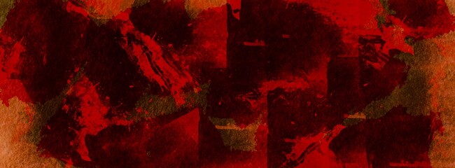 Abstract orange red watercolor texture background with dark block stain design