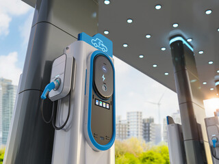 Group of ev charging stations or electric vehicle recharging stations