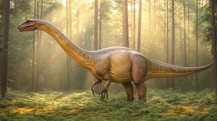 Obraz premium Brachiosaurus Dinosaur in a Forest Clearing at Sunrise
