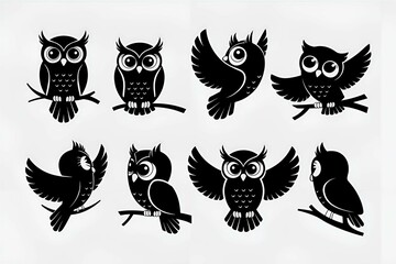 Cute Owl Silhouette Set for Graphic and Print Design