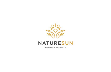 Nature leaf sun with line art style logo icon design template flat vector