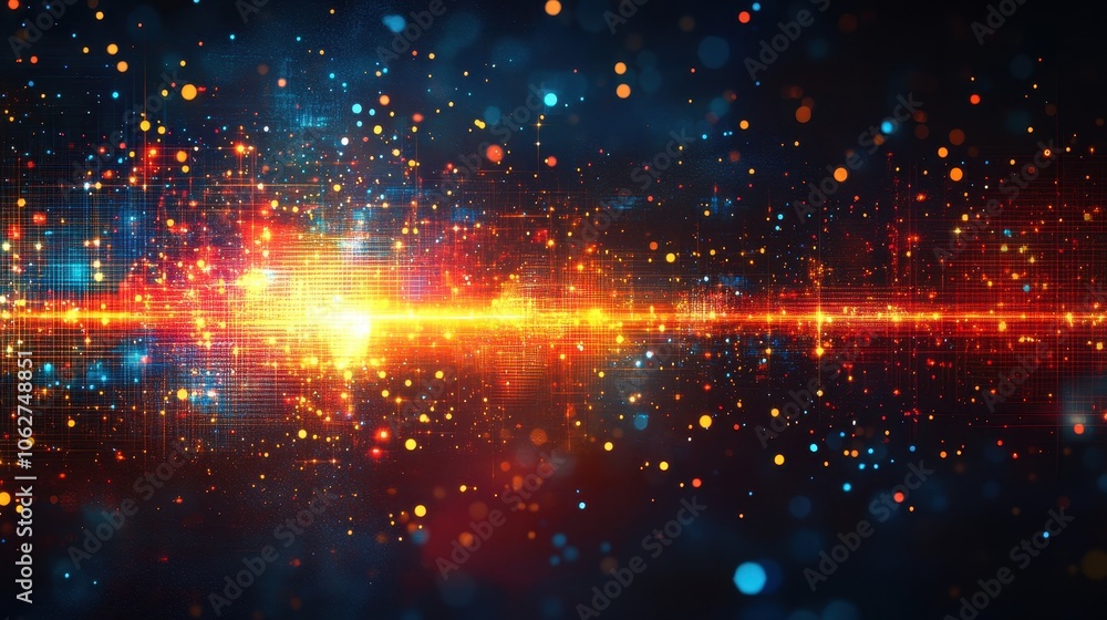 Poster dynamic abstract background featuring vibrant lights and colors, representing speed and motion in a 