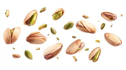 flying pistachios isolated on white or transparent png