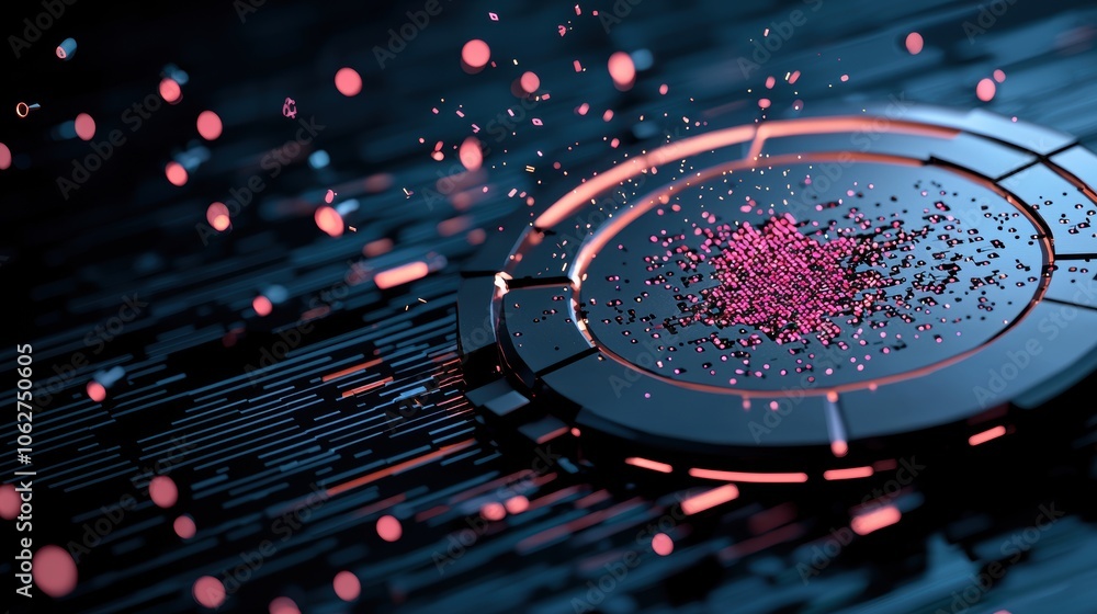 Poster a digital shield deflecting a barrage of malicious code, illustrating the constant battle against cy