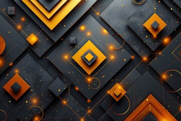 Naklejka premium Abstract geometric design featuring layered shapes in black and orange with glowing elements.