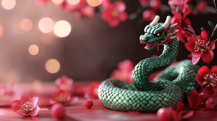 Fototapeta premium Celebration Chinese new year with symbol of the year 2025 - green wooden snake