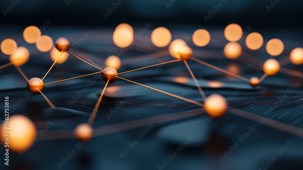 Poster a network of interconnected nodes and data streams flowing across a futuristic cityscape, representi
