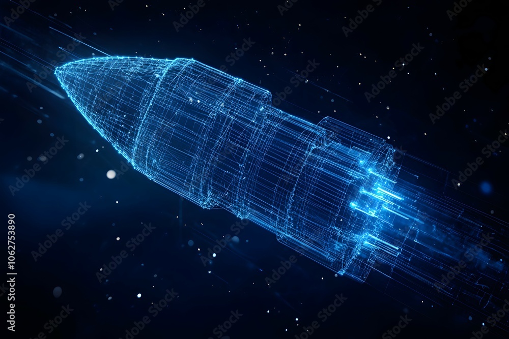 Poster a digital rendering of a rocket taking off, a futuristic image of a rocket launch.