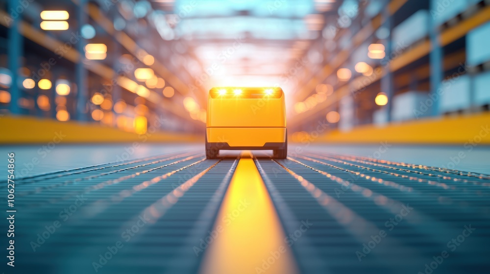 Poster an automated guided vehicle (agv) transports products through a warehouse, improving efficiency and 