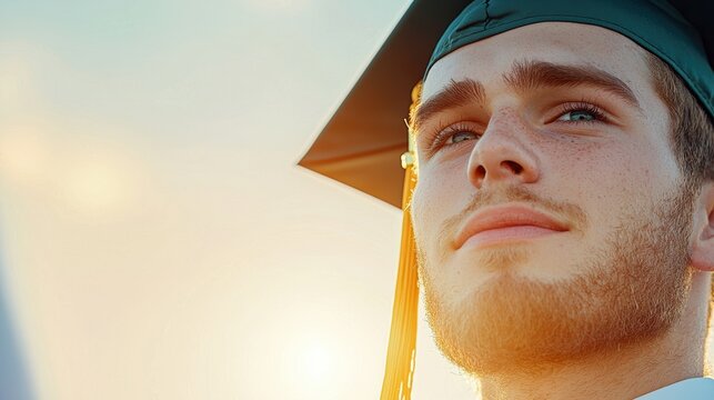 A close up shot of a graduate holding a diploma, their face beaming with pride and accomplishment as they embark on a new chapter in their lives.
