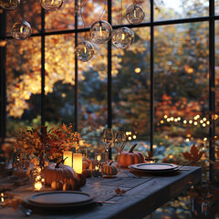 A cozy thanksgiving dinner table.ai generative 