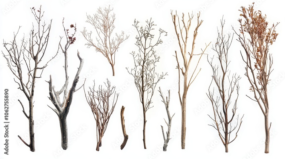 Poster selection of natural branch elements. bouquet collection elements isolated on a white background.