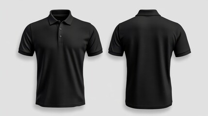 Naklejka premium plain black polo shirt mockup design. front and rear view. isolated on transparent background. generative ai